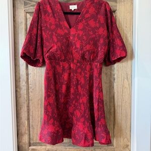 MELLODAY Red Floral V-Neck Mini Dress
